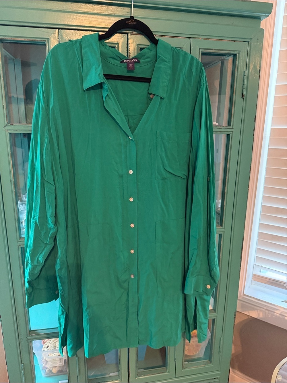 Roaman's Emerald Green Long-Sleeve Button-Down Shirt EUC